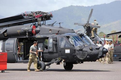 U.S. Army Blackhawk helicopters preparing for their mission in Trinidad and Tobago